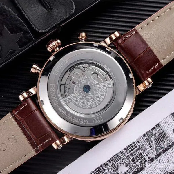 

Hot sale mens watches Fashion mechanical automatic Genuine Leather strap Diamond dial daydate Moon Phase movement watch