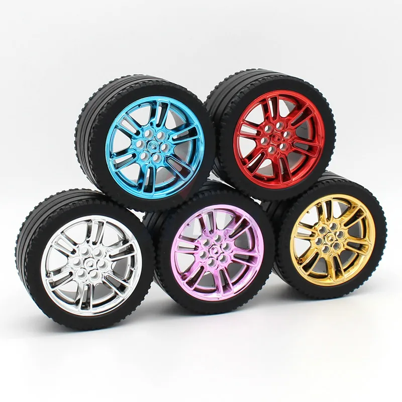 

High-Tech 62.3mm D. X 42mm Large Racing Wheel 23800 & 23799 ZR Straight Tread Tire MOC 911 Race Building Blocks Replace Part Toy