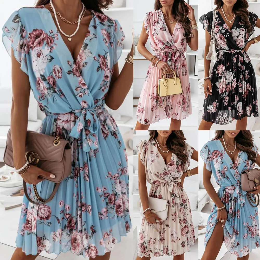 Elegant Floral Ruffled Midi Dress Women Summer Sexy Deep V-neck Lace-up Party Dress Ladies Sleeveless Casual Beach Dresses D30
Elegant Floral Ruffled Midi Dress Women Summer Sexy Deep V-neck Lace-up Party Dress Ladies Sleeveless Casual Beach Dresses D30