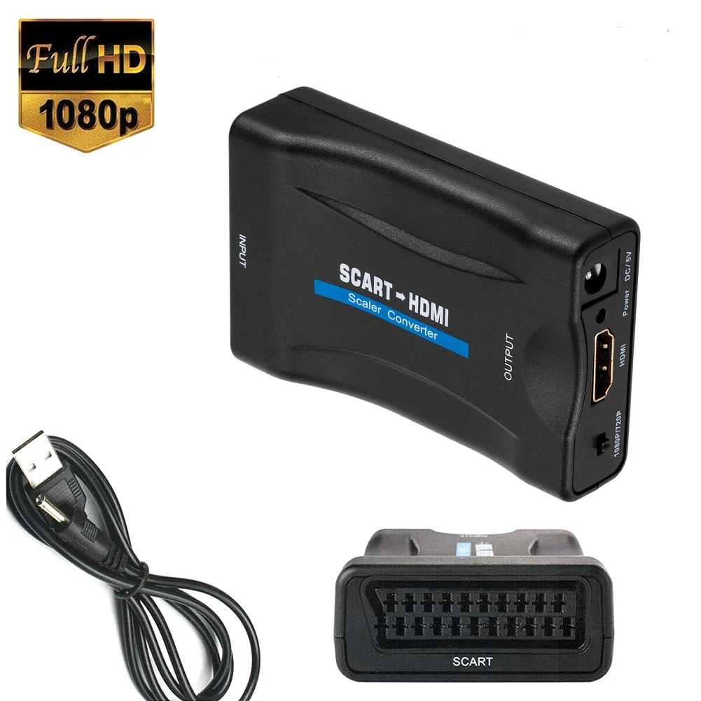 1080P SCART HDMI совместимый преобразователь видео аудио с USB кабелем для HDTV Sky Box DVD ТВ