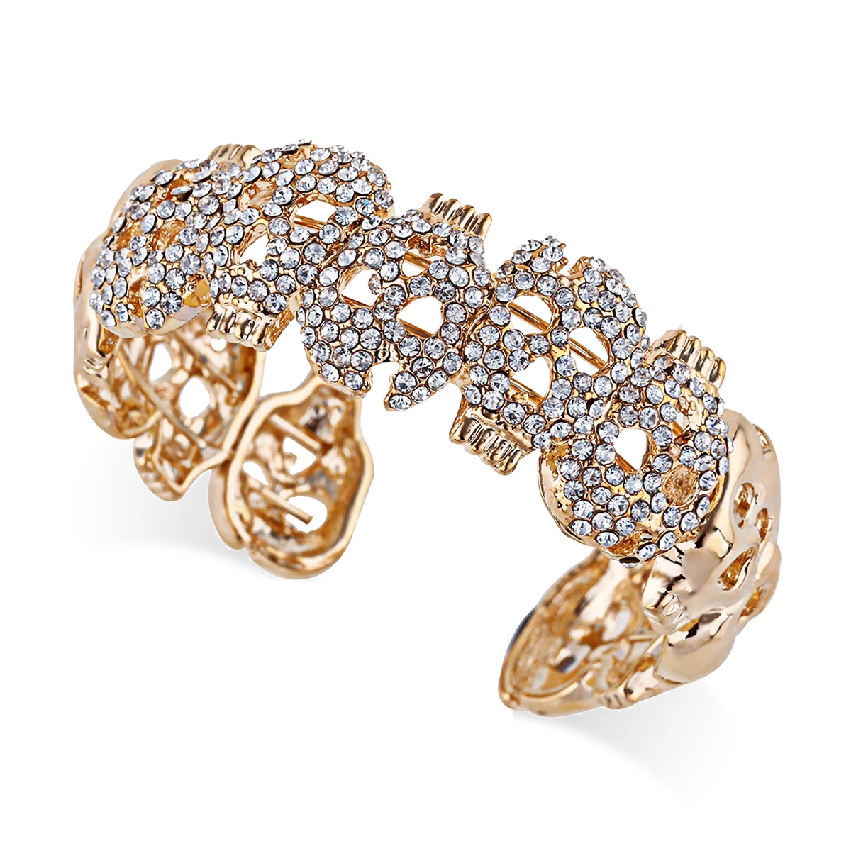 Trendy Gold Plated Statement Skull Bracelet Cuff Bangle Inlaid CZ Diamonds Punk Open Chunky Bracelet Bangle Pulseira da moda
Trendy Gold Plated Statement Skull Bracelet Cuff Bangle Inlaid CZ Diamonds Punk Open Chunky Bracelet Bangle Pulseira da moda
