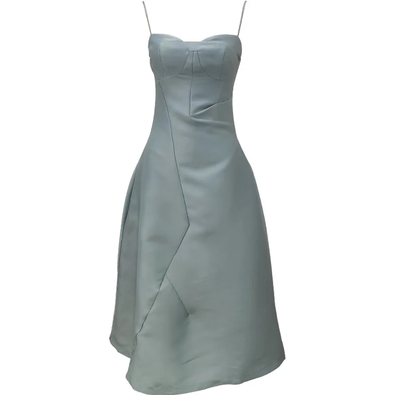 Designer's same elegant style sleeveless bra slim irregular stitching sling A-line medium length dress 
Designer's same elegant style sleeveless bra slim irregular stitching sling A-line medium length dress