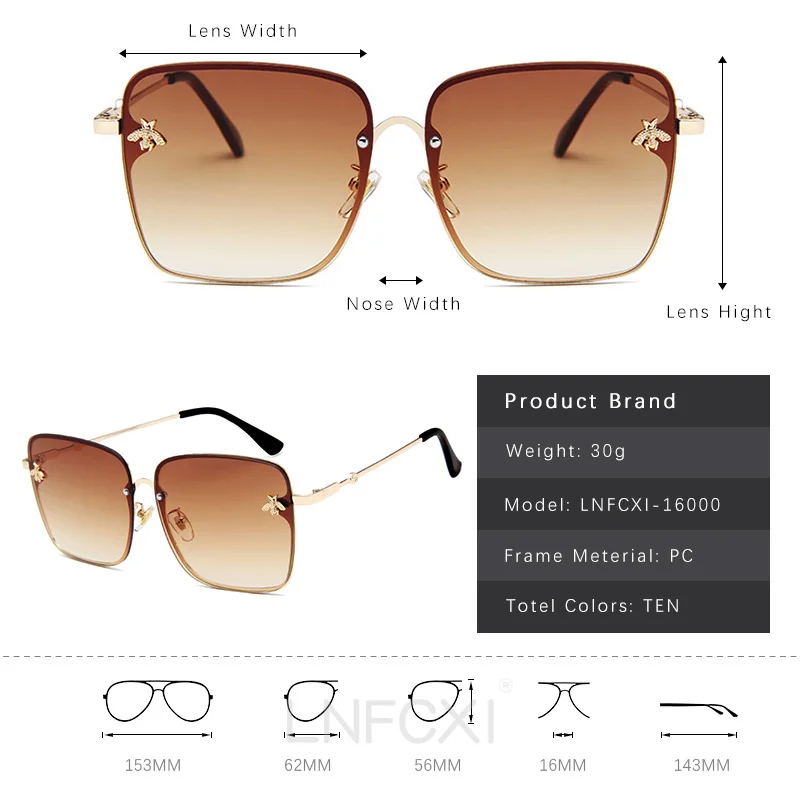 LNFCXI New Fashion Lady Oversize Rimless Square Bee Sunglasses Women Men Small Bee Glasses Gradient Sun Glasses Female UV400
LNFCXI New Fashion Lady Oversize Rimless Square Bee Sunglasses Women Men Small Bee Glasses Gradient Sun Glasses Female UV400