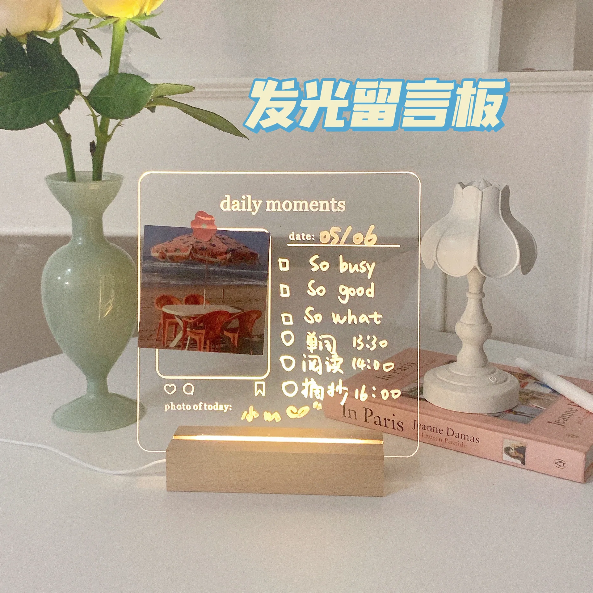 Transparent USB Acrylic Daily Moments Photo Memo Message Board Light Write Note Board With Wood Stand Holder Set Lamp Creative
Transparent USB Acrylic Daily Moments Photo Memo Message Board Light Write Note Board With Wood Stand Holder Set Lamp Creative
