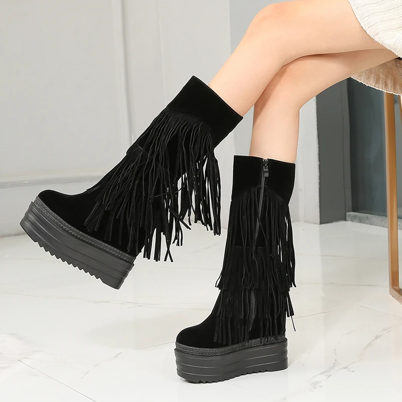 Hjhsfdcai Tassel Decor Style Women Platform Thick Heels Outdoor Luxury Mid Boots Wear-Resistant Zipper Round Toe Women Boots New
Hjhsfdcai Tassel Decor Style Women Platform Thick Heels Outdoor Luxury Mid Boots Wear-Resistant Zipper Round Toe Women Boots New
