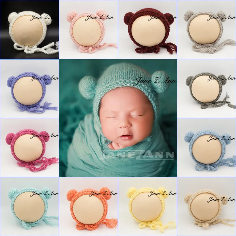 

Jane Z Ann Crochet Newborn Photoshoot Hat Ball Bear Ear Bonnet Soft Baby Hat Infant Photo Props Newborn Shooting Accessories