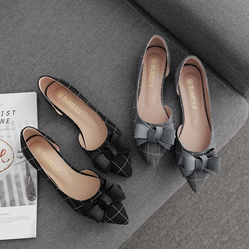 Women Flat Heel Shoes Side Empty Bowknot Lady Flats Plaid Black Gray Pointed Toe 31-45 Spring Summer Shoes All Match Soft Sole
Women Flat Heel Shoes Side Empty Bowknot Lady Flats Plaid Black Gray Pointed Toe 31-45 Spring Summer Shoes All Match Soft Sole