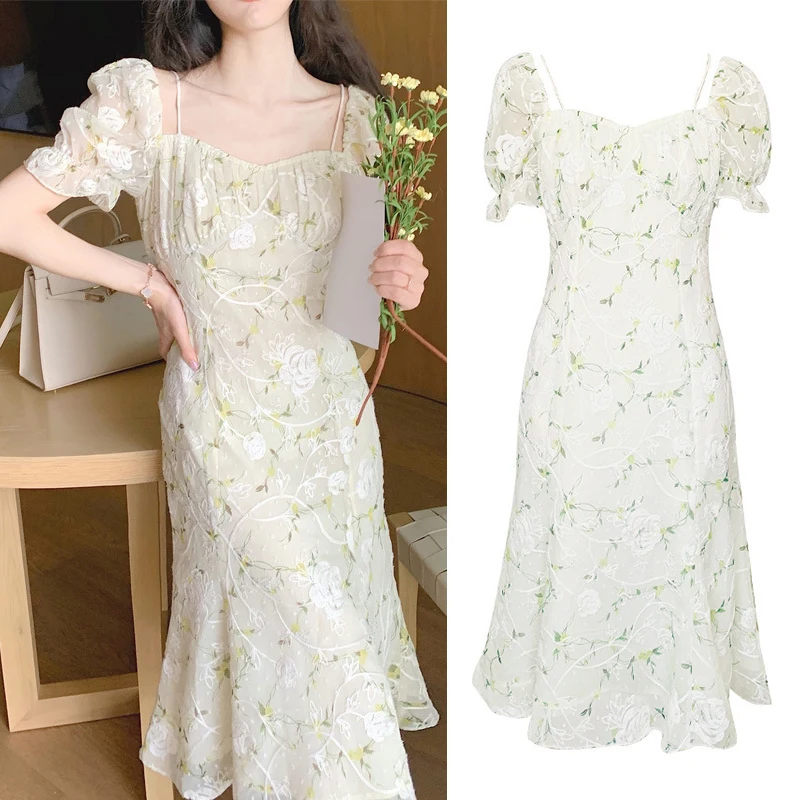 New Women Summer Dress French Style Floral Embroidered Dress Elegant Puff Sleeve Slim Dress SCI88
New Women Summer Dress French Style Floral Embroidered Dress Elegant Puff Sleeve Slim Dress SCI88