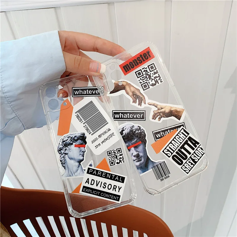 Cartoon David Straight Edge Phone Case For iPhone 12 11 Pro XS Max XR X 7 8 Plus Case Fashion Label Clear Soft TPU Cover Case
Cartoon David Straight Edge Phone Case For iPhone 12 11 Pro XS Max XR X 7 8 Plus Case Fashion Label Clear Soft TPU Cover Case
