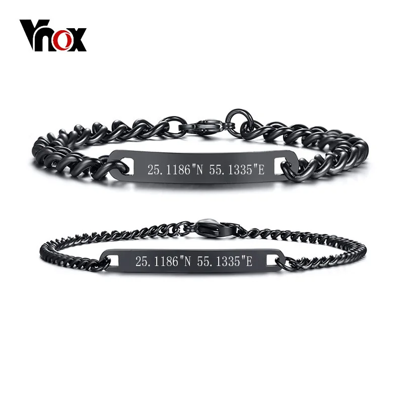 Vnox Free Engraving Thin Tag Coordinate Memorable Place Lovers Bracelets for Women Men Stainless Steel Couple Personalized Gift
Vnox Free Engraving Thin Tag Coordinate Memorable Place Lovers Bracelets for Women Men Stainless Steel Couple Personalized Gift