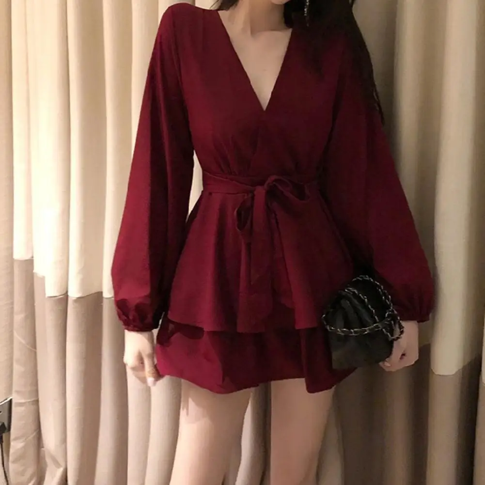Woman Fashion Dress V-neck A-lineskirt Wine Red Loose High Waist Cross Tie Long Sleeve Women Dress
Woman Fashion Dress V-neck A-lineskirt Wine Red Loose High Waist Cross Tie Long Sleeve Women Dress