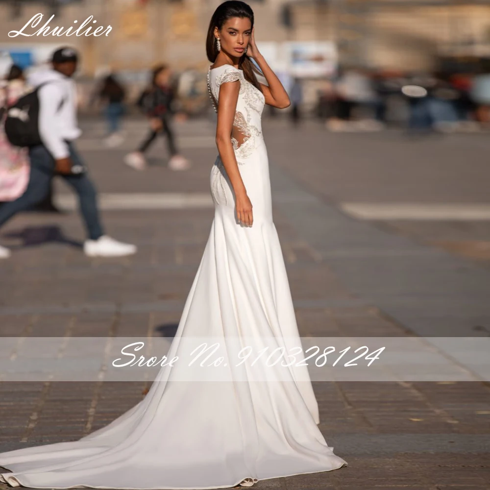 Lhuilier Scoop Neck Mermaid Satin Wedding Dresses 2020 Floor Length Cap Sleeves Beaded Court Train Illusion Back Bridal Dress
Lhuilier Scoop Neck Mermaid Satin Wedding Dresses 2020 Floor Length Cap Sleeves Beaded Court Train Illusion Back Bridal Dress