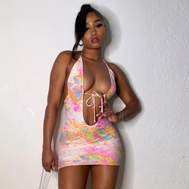 Lace Up Backless Strap Mini Dress Halter Sleeveless High Waist Hit Color Hollow Out Bodycon Evening Dresses Female Clothing 2021
Lace Up Backless Strap Mini Dress Halter Sleeveless High Waist Hit Color Hollow Out Bodycon Evening Dresses Female Clothing 2021
