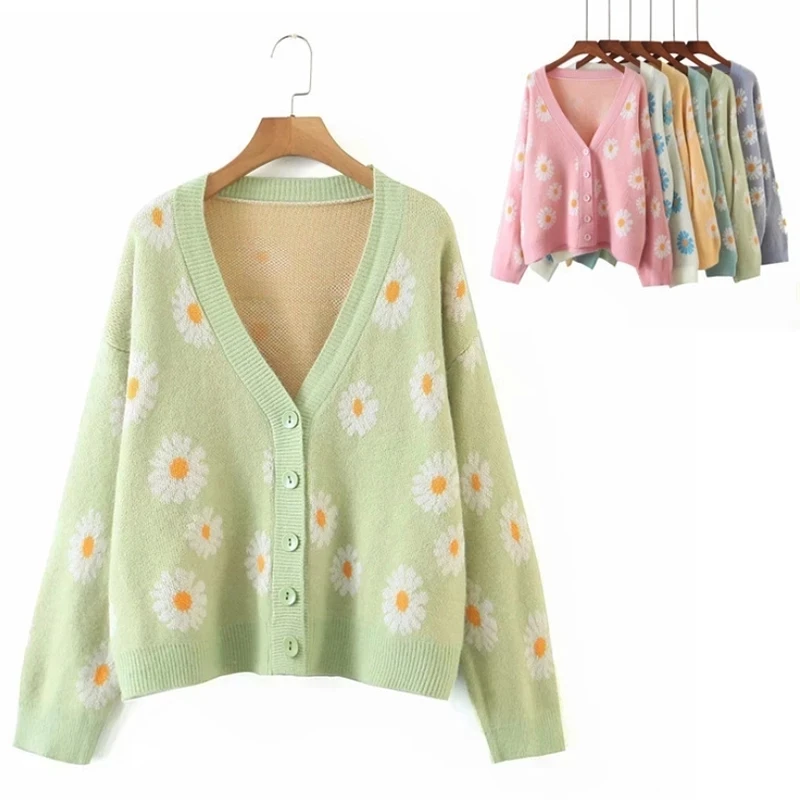 Women Cardigan Knitted Sweater Floral Print Little Daisy Sweater Autumn Casual Long Sleeve V-Neck Female Coat Sweet Outerwear
Women Cardigan Knitted Sweater Floral Print Little Daisy Sweater Autumn Casual Long Sleeve V-Neck Female Coat Sweet Outerwear