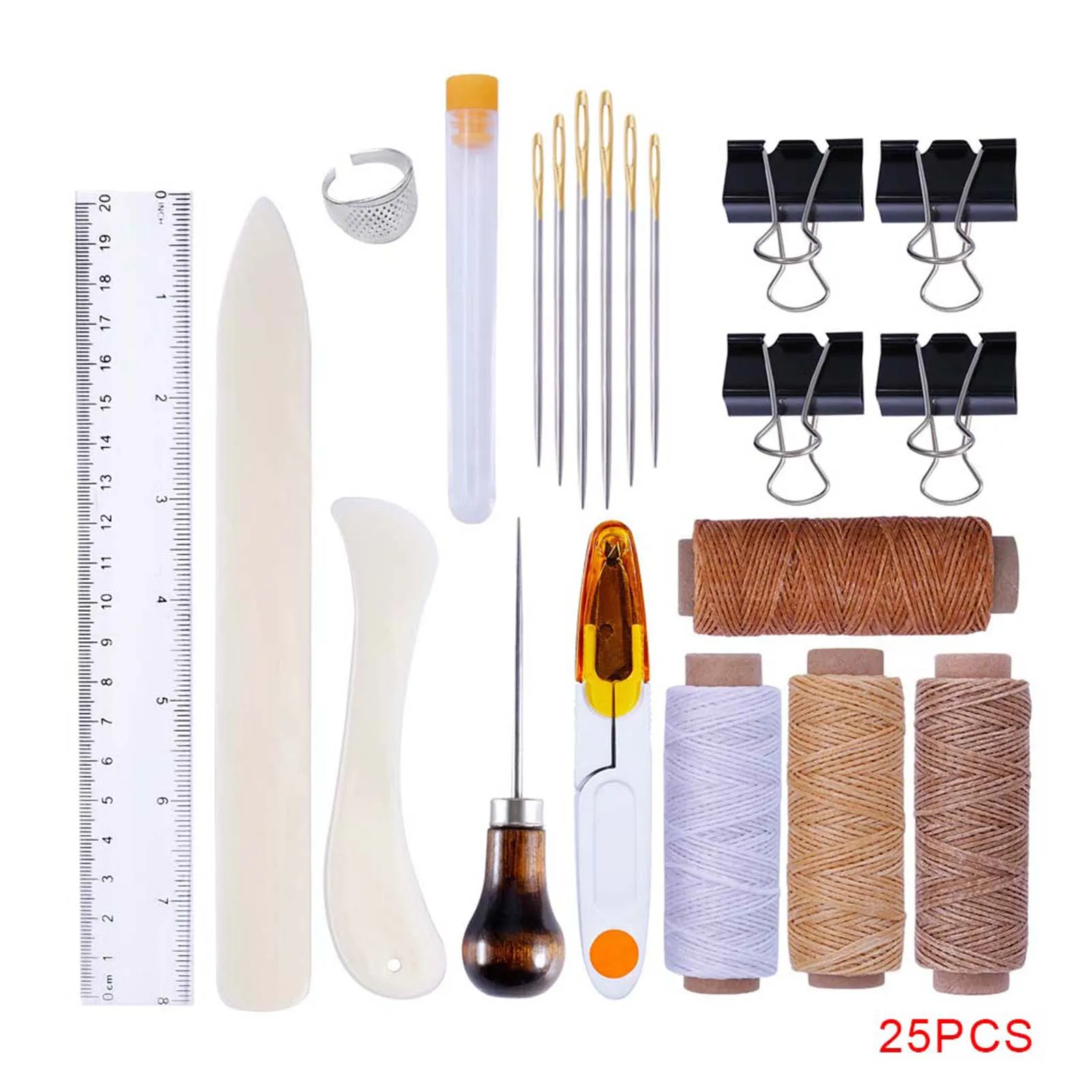 25pcs Leather Craft Bookbinding Kit Paper Creaser Waxed Thread Awl Needle Binder Clips DIY Sewing Set
25pcs Leather Craft Bookbinding Kit Paper Creaser Waxed Thread Awl Needle Binder Clips DIY Sewing Set