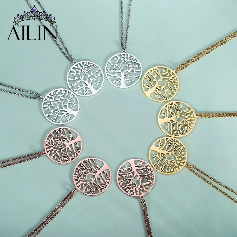 AILIN Wholesale Custom Family Name Tree of Life Stainless Steel Necklace Chains Fine Jewelry on the Neck for Women Birthday Gift
AILIN Wholesale Custom Family Name Tree of Life Stainless Steel Necklace Chains Fine Jewelry on the Neck for Women Birthday Gift