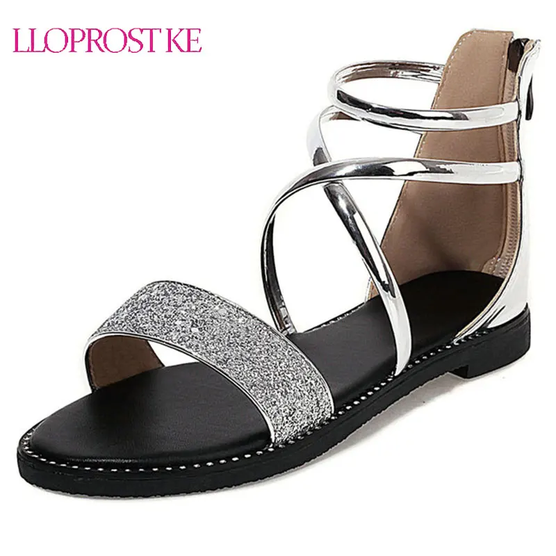 

Lloprost ke 2021 Summer Shoes Woman Sandals Casual Open Toe Back Zipper Ankle strap Beach Gladiator Flat Heel Strappy Sandalias