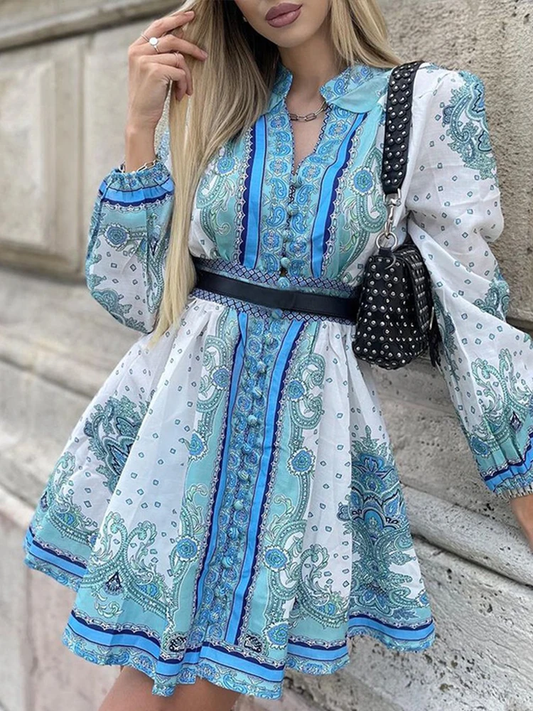 Print Shirt Mini Dress Y2K Sexy Mock Neck Lantern Sleeve Shirt Mini Work Vestidos Casual Daily Floral Dress
Print Shirt Mini Dress Y2K Sexy Mock Neck Lantern Sleeve Shirt Mini Work Vestidos Casual Daily Floral Dress