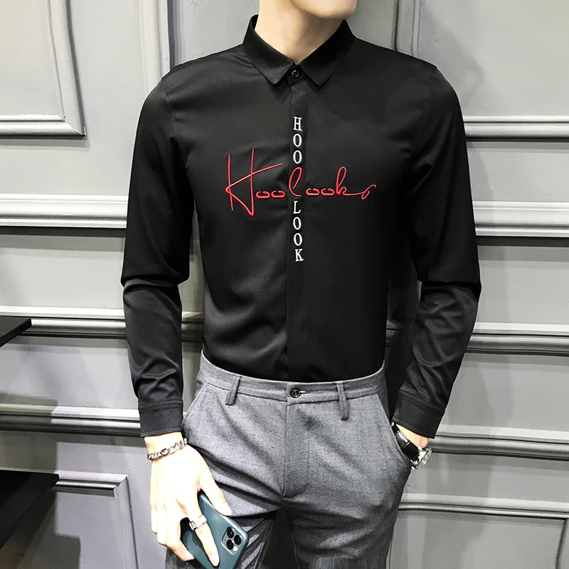 2021 Men Shirt Autumn Embroidery Letters Long Sleeve Casual dress Shirts Slim Fit Social Party Streetwear camisas para hombre 
2021 Men Shirt Autumn Embroidery Letters Long Sleeve Casual dress Shirts Slim Fit Social Party Streetwear camisas para hombre
