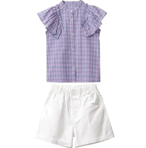 Summer Kids Girls Clothing Sets 2 Pcs Fashion Flying Sleeves Plaid Tops + Shorts for Children Outfits Girls Clothes Sport Suit
Summer Kids Girls Clothing Sets 2 Pcs Fashion Flying Sleeves Plaid Tops + Shorts for Children Outfits Girls Clothes Sport Suit