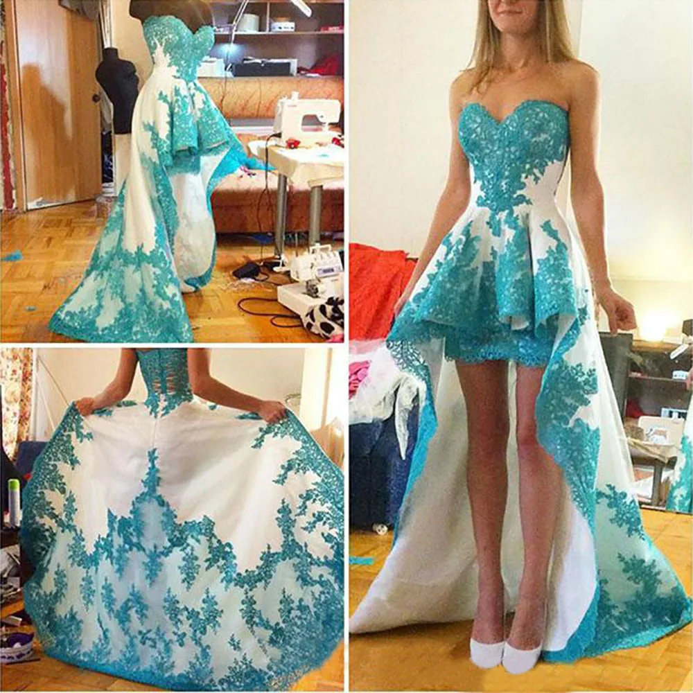 

New Ball Gown Sweetheart Sleeveless Prom Party Gown Above Knee Mini Sweep Train Applique Satin Evening Dresses Custom