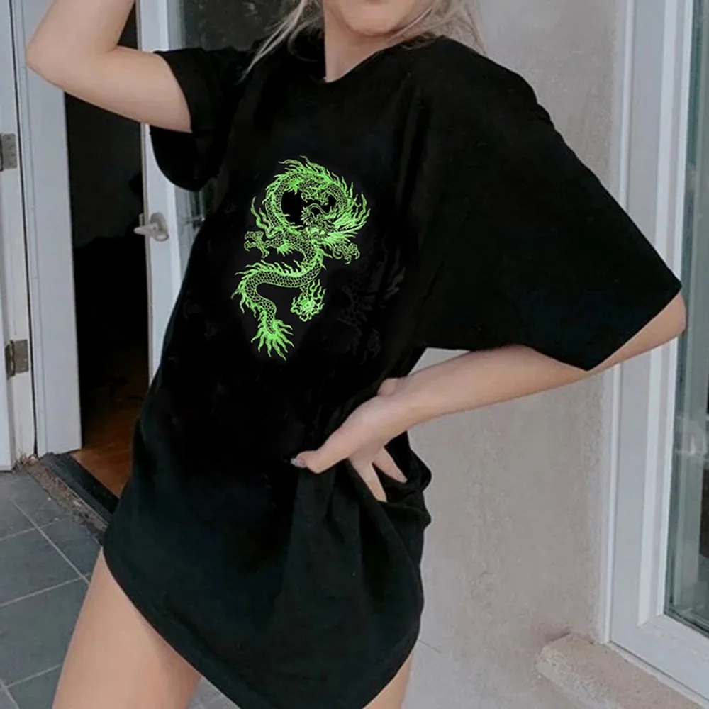Vintage Style Chinese Dragon Pattern Print Women T-shirt Summer Harajuku Plus Size Loose Print Top Tee Punk Oversized Shirt 
Vintage Style Chinese Dragon Pattern Print Women T-shirt Summer Harajuku Plus Size Loose Print Top Tee Punk Oversized Shirt