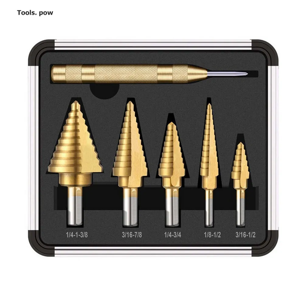 6Pcs/Pack Drill Bit Sets Titanium Hss Cobalt Step Drill Bit High Speed Steel Metal Hole Drilling with Center Punch Drill Bit Kit 
6Pcs/Pack Drill Bit Sets Titanium Hss Cobalt Step Drill Bit High Speed Steel Metal Hole Drilling with Center Punch Drill Bit Kit
