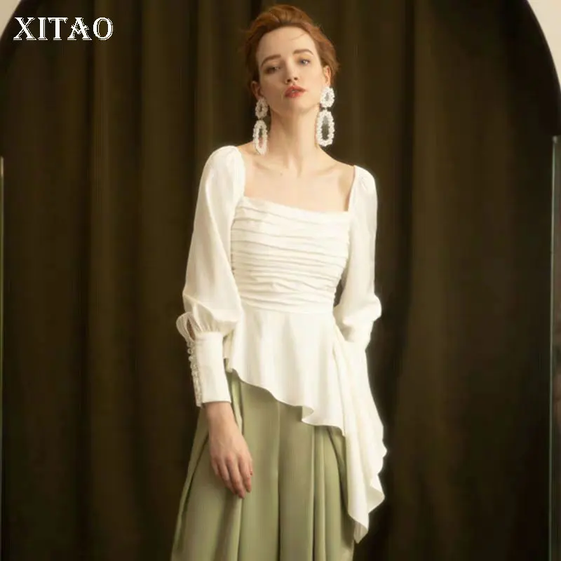 Блузка с оборками XITAO, модная Асимметричная белая Свободная рубашка с длинным рукавом и маленьким свежим белым подолом Goddess Fan, повседневный ...
Блузка с оборками XITAO, модная Асимметричная белая Свободная рубашка с длинным рукавом и маленьким свежим белым подолом Goddess Fan, повседневный ...