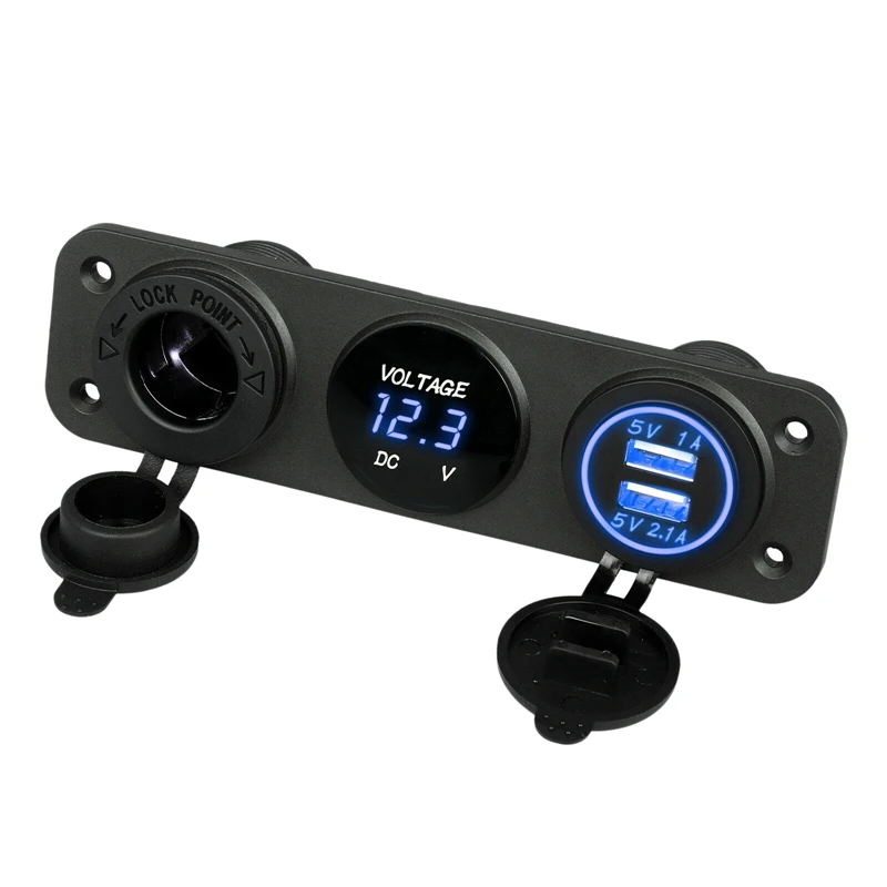 Car Marine Boat 12V Dual USB Charger Socket & Blue LED Voltmeter 3 Hole Switch Panel 
Car Marine Boat 12V Dual USB Charger Socket & Blue LED Voltmeter 3 Hole Switch Panel