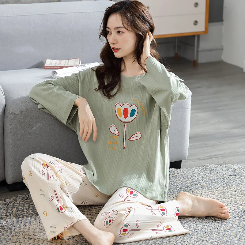 M-3XL Spring Autumn Loose 2PCS Pajamas Set Women's Cotton Sleepwear Floral Print Sweet Nightwear O-Neck Top&Pant Home Wear
M-3XL Spring Autumn Loose 2PCS Pajamas Set Women's Cotton Sleepwear Floral Print Sweet Nightwear O-Neck Top&Pant Home Wear