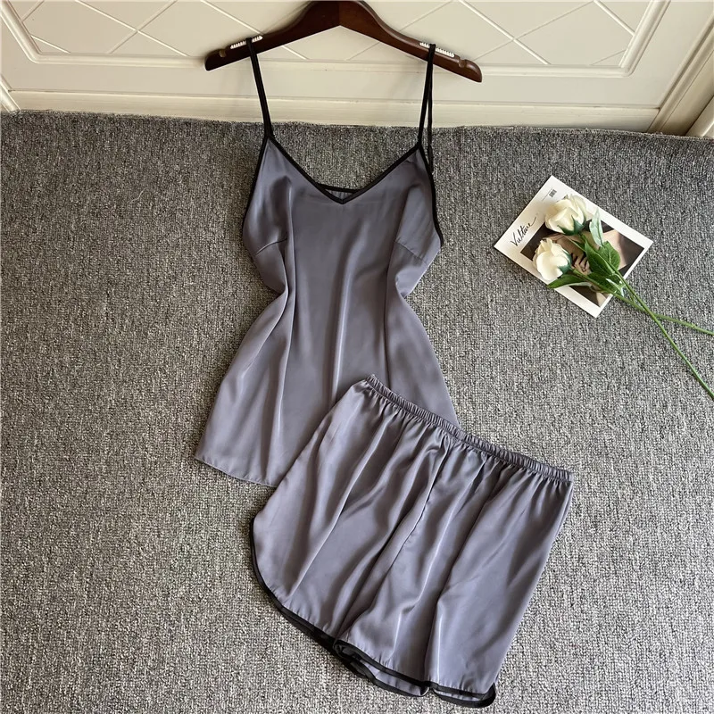 2PCS Pajamas Suit Casual Home Clothing Intimate Lingerie Summer New Sexy Women Satin Homewear Sleep Set Pink Soft Pyjamas
2PCS Pajamas Suit Casual Home Clothing Intimate Lingerie Summer New Sexy Women Satin Homewear Sleep Set Pink Soft Pyjamas