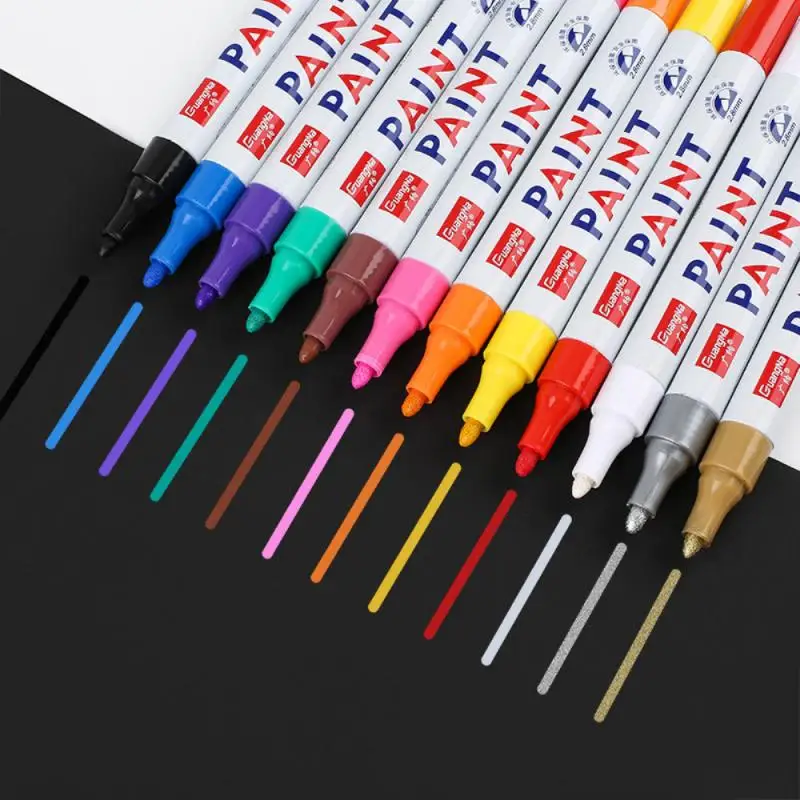 

12 Colors Paint Marker Pen Fade-proof Car Tyre Tire Tread CD Metal Permanent Paint Marker Graffti Oily Macador Caneta Stationery