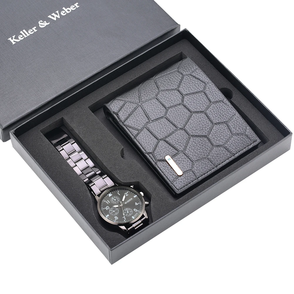 Fashion Men Wristwatch Wallet Set Quartz Watch Face Stainless Steel Strap Fold Buckle Leather Wallet Purse Gifts for Father Dad
Fashion Men Wristwatch Wallet Set Quartz Watch Face Stainless Steel Strap Fold Buckle Leather Wallet Purse Gifts for Father Dad