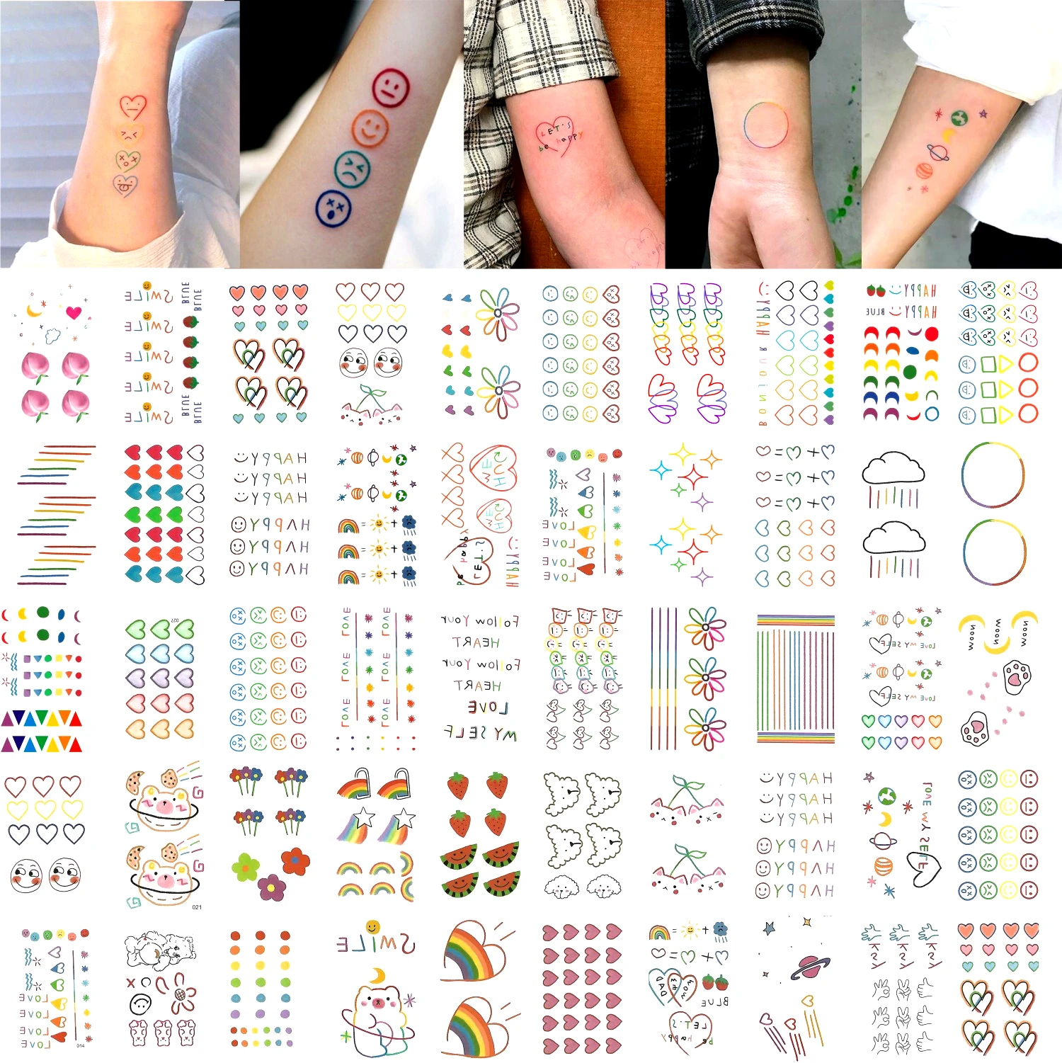50pcs/set Color Fake Tattoo Heart Words Bear Cute Temporary Tattoo Sticker Kids Girls Women Waterproof Hyuna Tatouage Temporaire
50pcs/set Color Fake Tattoo Heart Words Bear Cute Temporary Tattoo Sticker Kids Girls Women Waterproof Hyuna Tatouage Temporaire