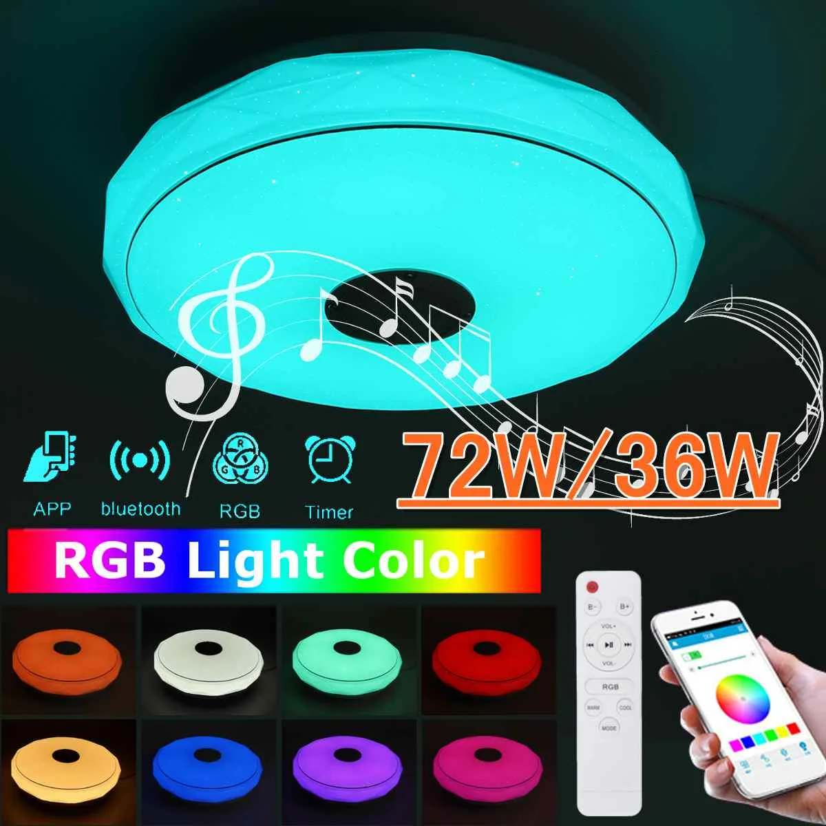 Светодиодный потолочный светильник RGB, 34 см, 36 Вт, 72 Вт, приложение bluetooth, музыкальный светильник, лампы для спальни, умный потолочный светильник с пультом дистанционного управления
Светодиодный потолочный светильник RGB, 34 см, 36 Вт, 72 Вт, приложение bluetooth, музыкальный светильник, лампы для спальни, умный потолочный светильник с пультом дистанционного управления