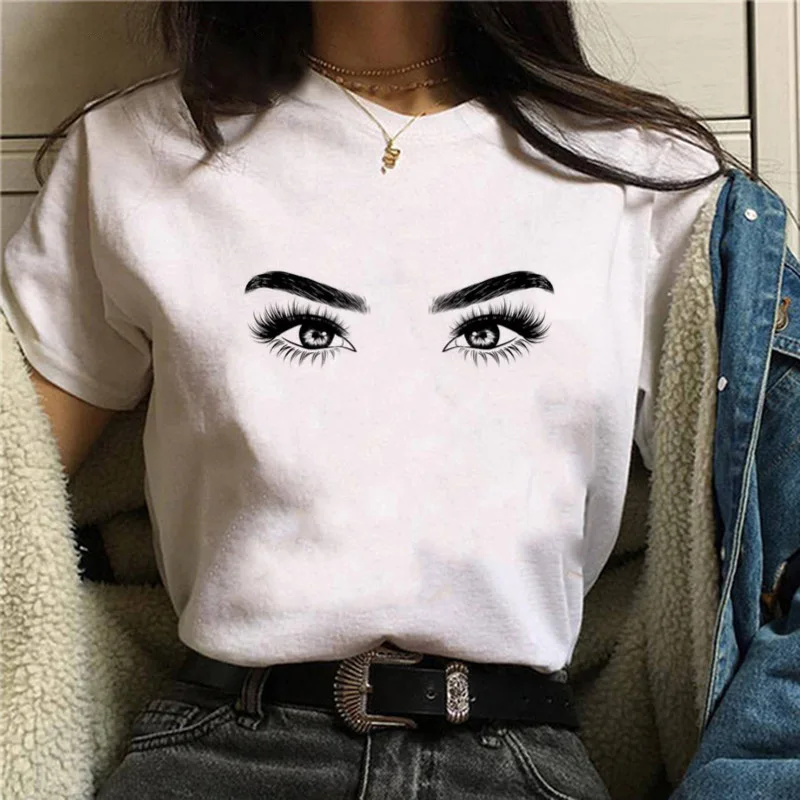 Fashion Makeup Art Eyelashes Print Vogue T Shirt Women loose Harajuku Streetwear 90s Tshirt Female Graphic Tshirt Korean top
Fashion Makeup Art Eyelashes Print Vogue T Shirt Women loose Harajuku Streetwear 90s Tshirt Female Graphic Tshirt Korean top