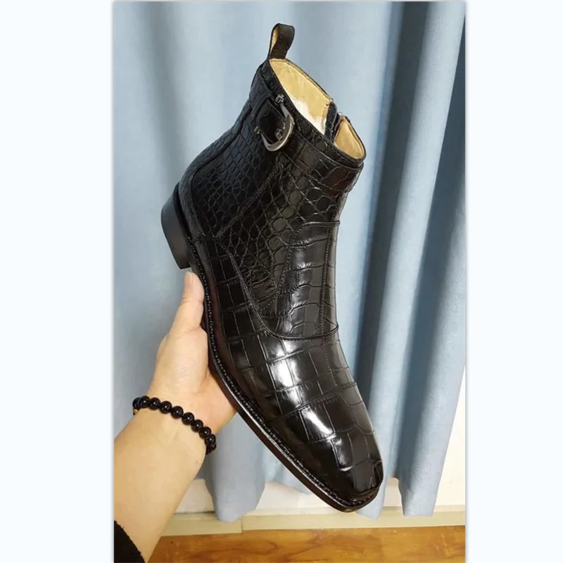 2021 new men fashion trend business dress shoes handmade black PU crocodile pattern ankle buckle side zipper ankle boots KU193
2021 new men fashion trend business dress shoes handmade black PU crocodile pattern ankle buckle side zipper ankle boots KU193