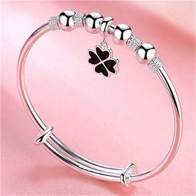 2021New Silver Bracelet Women's Jewelry Simple Black Lucky Clover Push-Pull S999 Open Bracelet for Valentine's Day Romantic Gift
2021New Silver Bracelet Women's Jewelry Simple Black Lucky Clover Push-Pull S999 Open Bracelet for Valentine's Day Romantic Gift