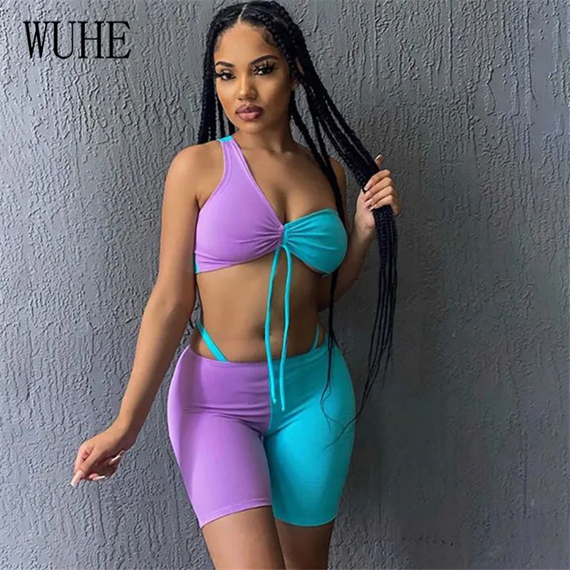 KEXU Sports Fitness Stitching Color Sleeveless One Shoulder Lace Up Drawstring Top +package Hip Short Pants Casual Two Piece
KEXU Sports Fitness Stitching Color Sleeveless One Shoulder Lace Up Drawstring Top +package Hip Short Pants Casual Two Piece