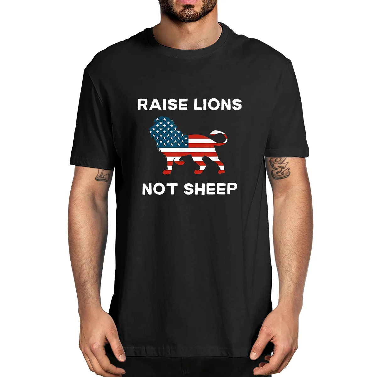 

Unisex Cotton Raise Lions Not Sheep American Patriot Patriotic Lion Funny Summer Men's Novelty T-Shirt Women Casual Streetwear