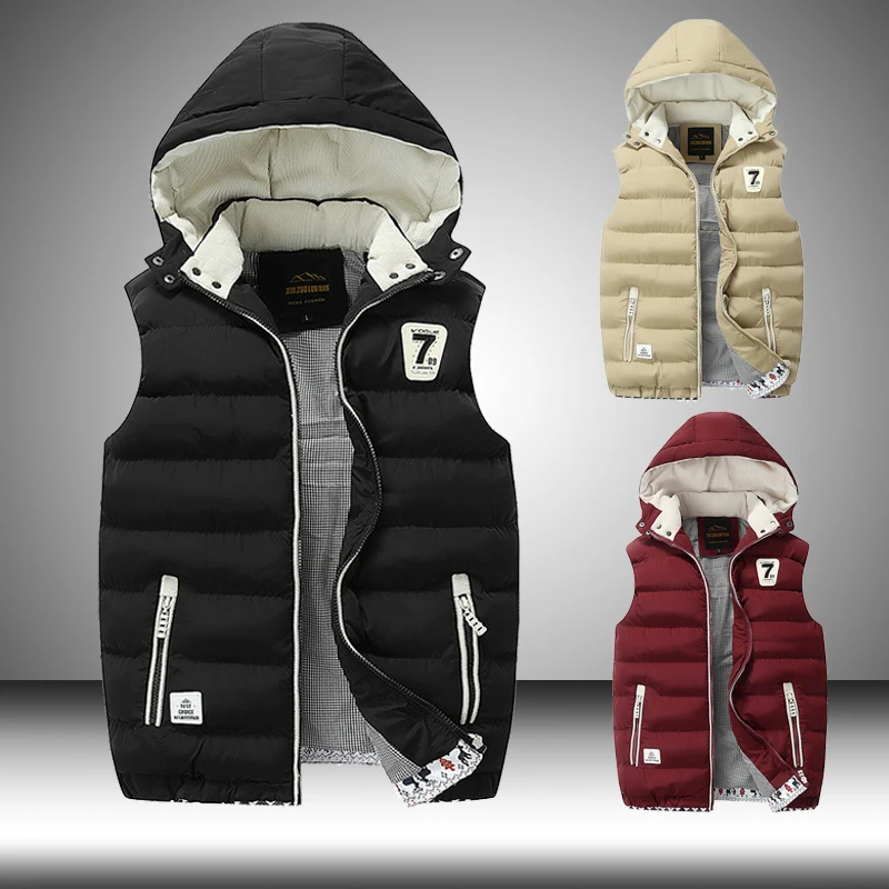 2021 Men Vest Jacket Winter Cotton Vests Mens Casual Warm Thick Sleeveless Jackets Fashion Stand Collar Hooded Men's Waistcoat
2021 Men Vest Jacket Winter Cotton Vests Mens Casual Warm Thick Sleeveless Jackets Fashion Stand Collar Hooded Men's Waistcoat