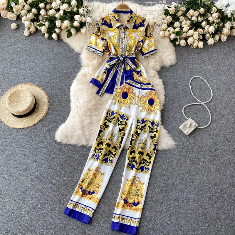 2021 Women's Luxury Golden Print Suits Fashion Summer Two Pieces Blouse+Pants Suit Female Sets tenue sexy
2021 Women's Luxury Golden Print Suits Fashion Summer Two Pieces Blouse+Pants Suit Female Sets tenue sexy