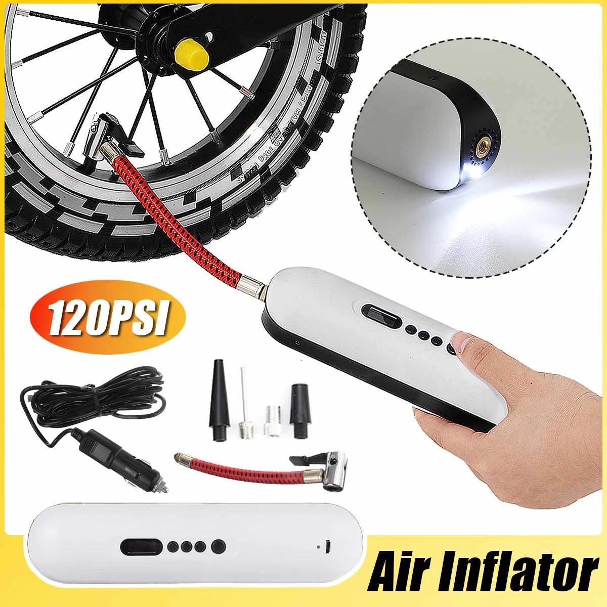 Electric Car Bicycle Pump Rechargeable Air Pump Air Inflator High Pressure Portable Pump With LED Lights For Car Bicycle Tires
Electric Car Bicycle Pump Rechargeable Air Pump Air Inflator High Pressure Portable Pump With LED Lights For Car Bicycle Tires
