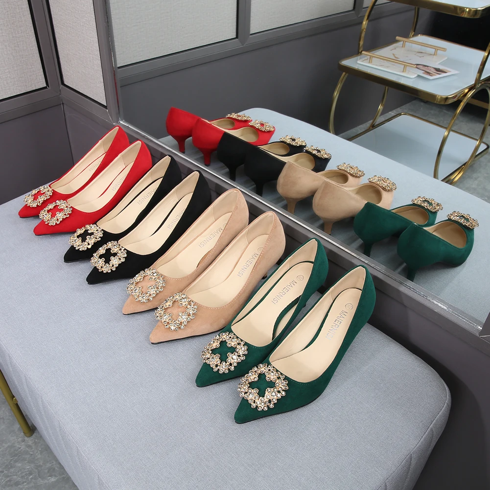 2021 Fashion Designer Flock Women's Pumps Stiletto Red High Heels Sexy Crystal Shoes Ladies Office Wedding Heels Shoes For Women
2021 Fashion Designer Flock Women's Pumps Stiletto Red High Heels Sexy Crystal Shoes Ladies Office Wedding Heels Shoes For Women