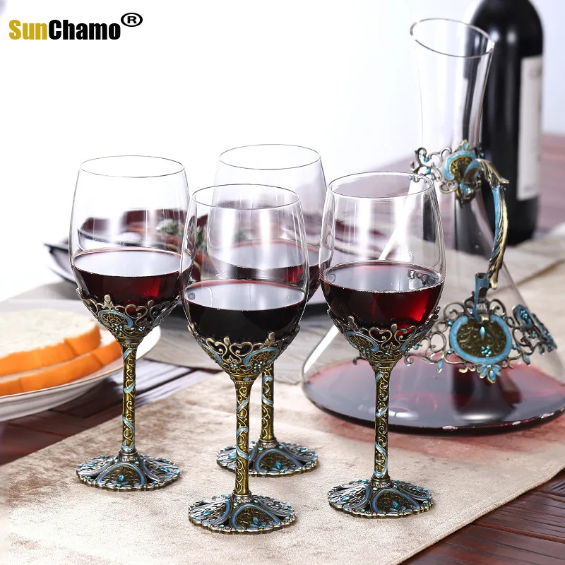 

Европа эмаль бокалы для вина Графин комплекты Ретро бокал без примесей свинца и с украшением в виде кристаллов чашки бокалы под шампанское ...