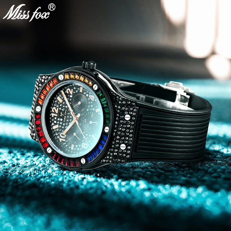 MISSFOX Fashion Watch Men Creative Colored Square Diamond Men's Watches Male Wristwatch Luxury Blak Mens Clock Relogio Masculino
MISSFOX Fashion Watch Men Creative Colored Square Diamond Men's Watches Male Wristwatch Luxury Blak Mens Clock Relogio Masculino