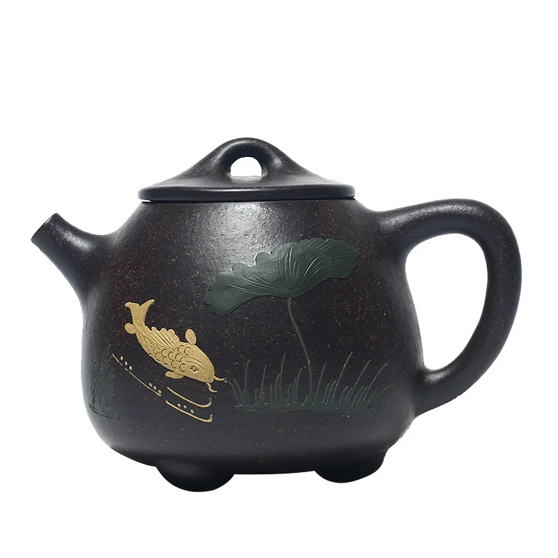 Yixing purple clay teapot handmade black gold sand fish interesting high stone ladle clay painted Teapot Tea Set
Yixing purple clay teapot handmade black gold sand fish interesting high stone ladle clay painted Teapot Tea Set