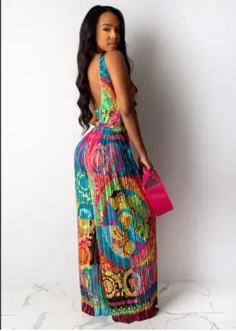 Women Sexy V-neck Print Spaghetti Strap Jumpsuits Summer Casual Loose Open Back Sleeveless Floor-length Jumpsuit
Women Sexy V-neck Print Spaghetti Strap Jumpsuits Summer Casual Loose Open Back Sleeveless Floor-length Jumpsuit