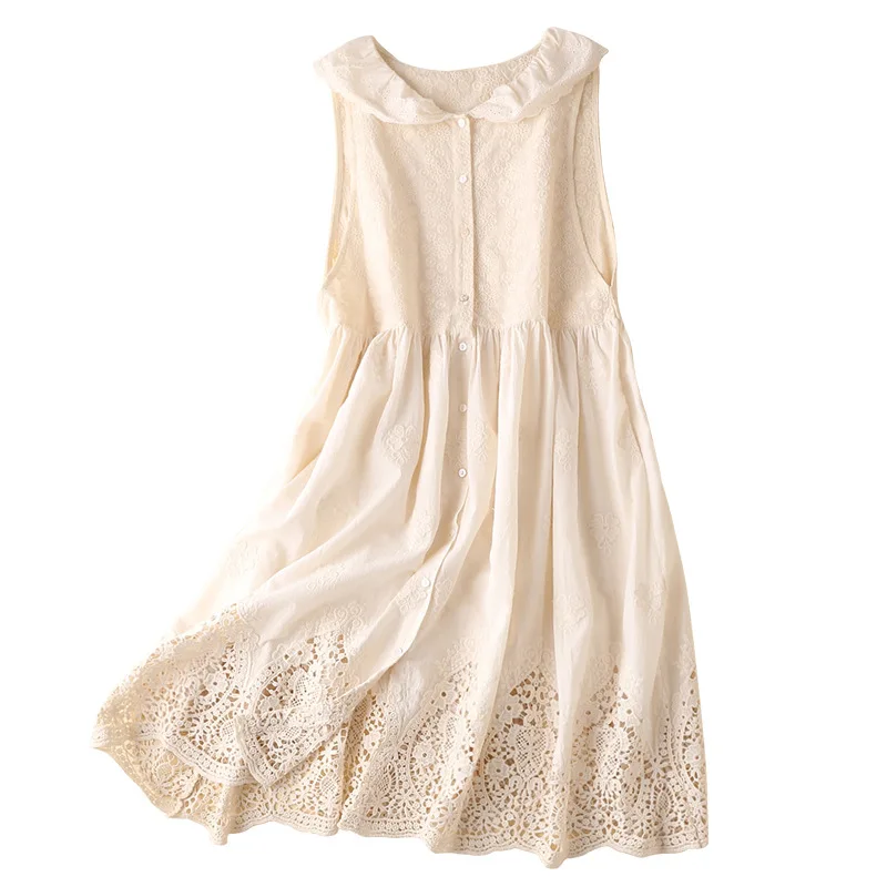 Shuchan 100% Cotton Korean Tank Dress Embroidery Mid-Calf Turn-down Collar thin see through Sleeveless White Dresses for Women 
Shuchan 100% Cotton Korean Tank Dress Embroidery Mid-Calf Turn-down Collar thin see through Sleeveless White Dresses for Women