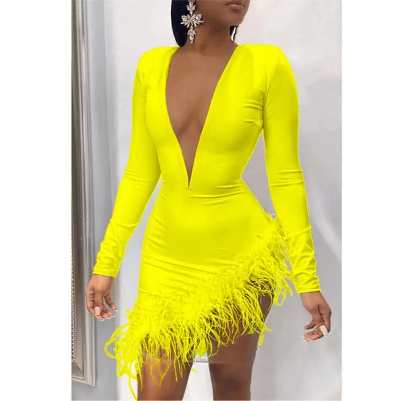 Sheath Dress Women Sheer Mesh Feather Spliced Sexy Deep V Neck Long Sleeve Bandage Dress Fall Winter High Waist Party Club Dress
Sheath Dress Women Sheer Mesh Feather Spliced Sexy Deep V Neck Long Sleeve Bandage Dress Fall Winter High Waist Party Club Dress